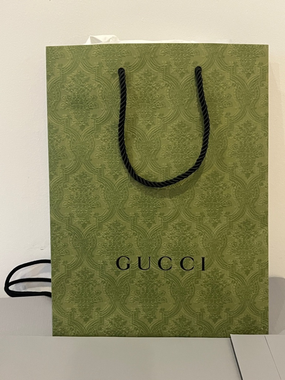 Gucci Olive Green Embossed Logo Tote Bag with Black Rope Handles New GWP